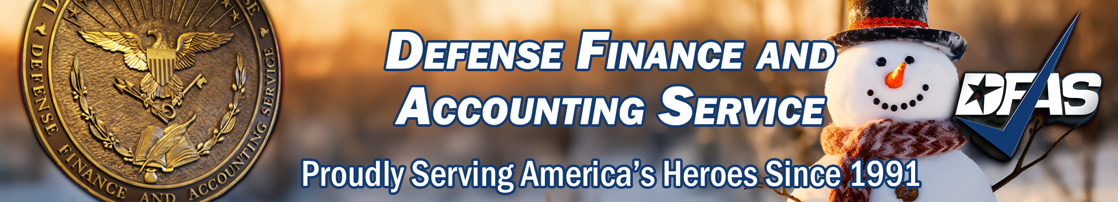 DFAS seal and logo with snowman