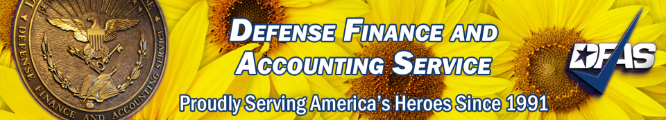 DFAS seal and logo with sunflowers in background